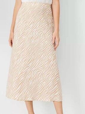 Ann Taylor Zebra Stripe Satin Midi Slip Skirt